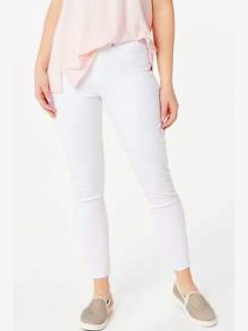 SPANX Distressed White Skinny Jean Raw Hem Medium